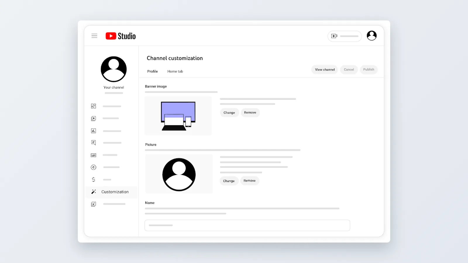 YouTube screen: Handle field showing whether the @handle is available or already taken
